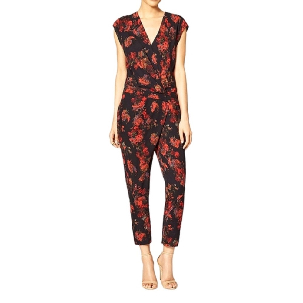 Thakoon SILK black Floral Draped Jumpsuit with POCKETS Size 4